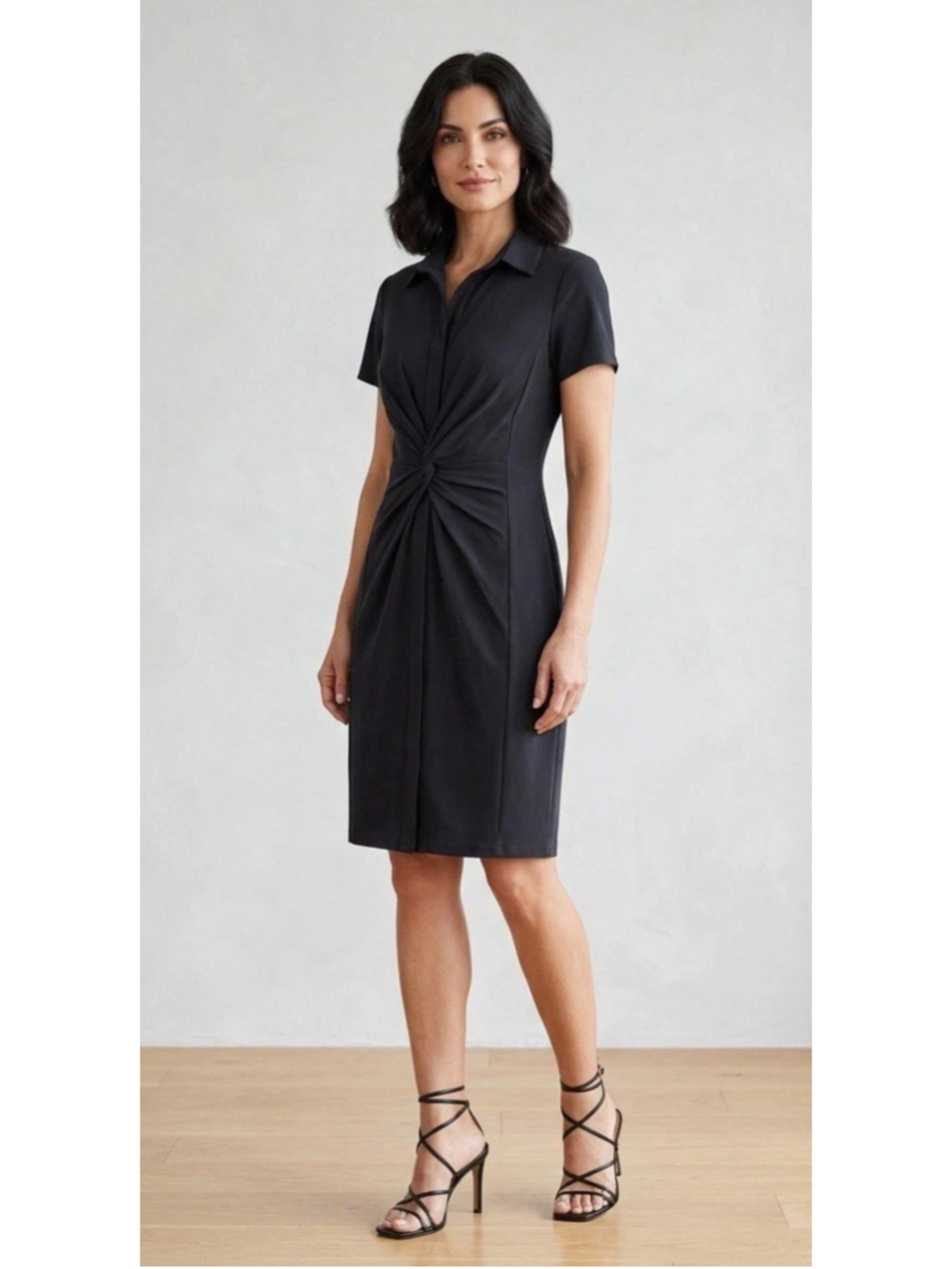 Elie Tahari Ponte Twist Front Shirt Dress Small Womens Black Work Old Money Chic